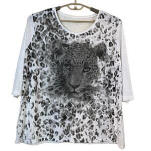 Canda XL Leopard Graphic Top Rhinestone Animal Print 3/4 Sleeve